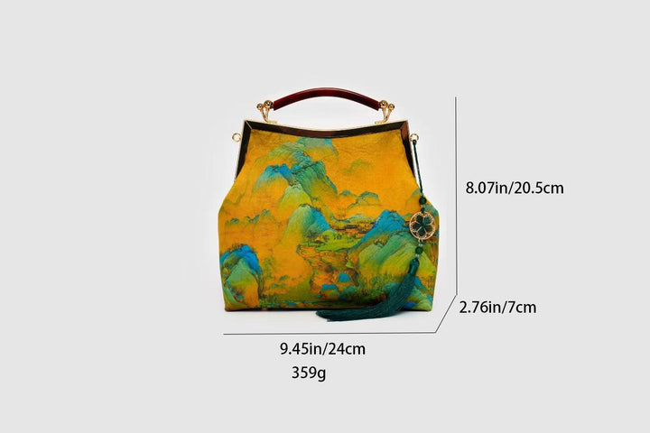 Faux Xiangyunsha Silk Handbag| Song Dynasty Art Tote | Faux Xiangyun Yarn Portable Gallery - Eastern Gifts