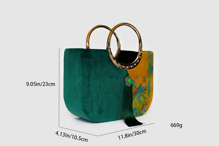 Wang Ximeng Art Handbag | Song Dynasty Landscape Velvet Purse | Wearable Museum Piece - Eastern Gifts