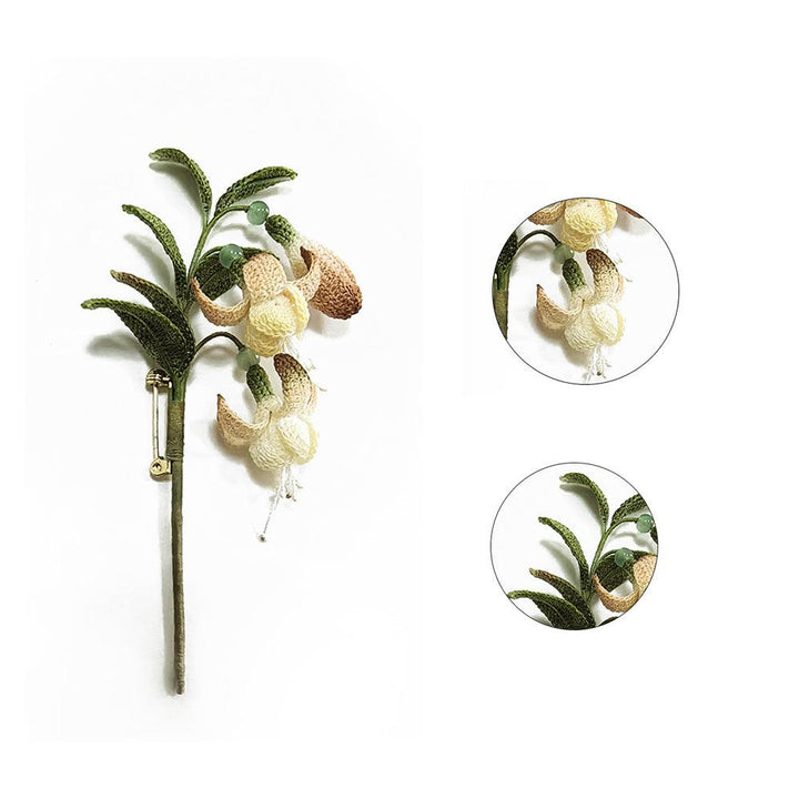 Handmade Silk Micro Crochet Brooch - Museum-Grade Floral Art Pin | Customizable - Eastern Gifts