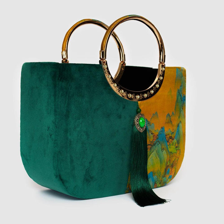 Wang Ximeng Art Handbag | Song Dynasty Landscape Velvet Purse | Wearable Museum Piece - Eastern Gifts