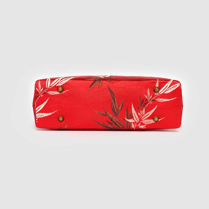 Red Brocade Bamboo Top Handle Handbag - Eastern Gifts