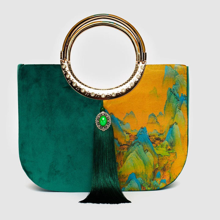 Wang Ximeng Art Handbag | Song Dynasty Landscape Velvet Purse | Wearable Museum Piece - Eastern Gifts