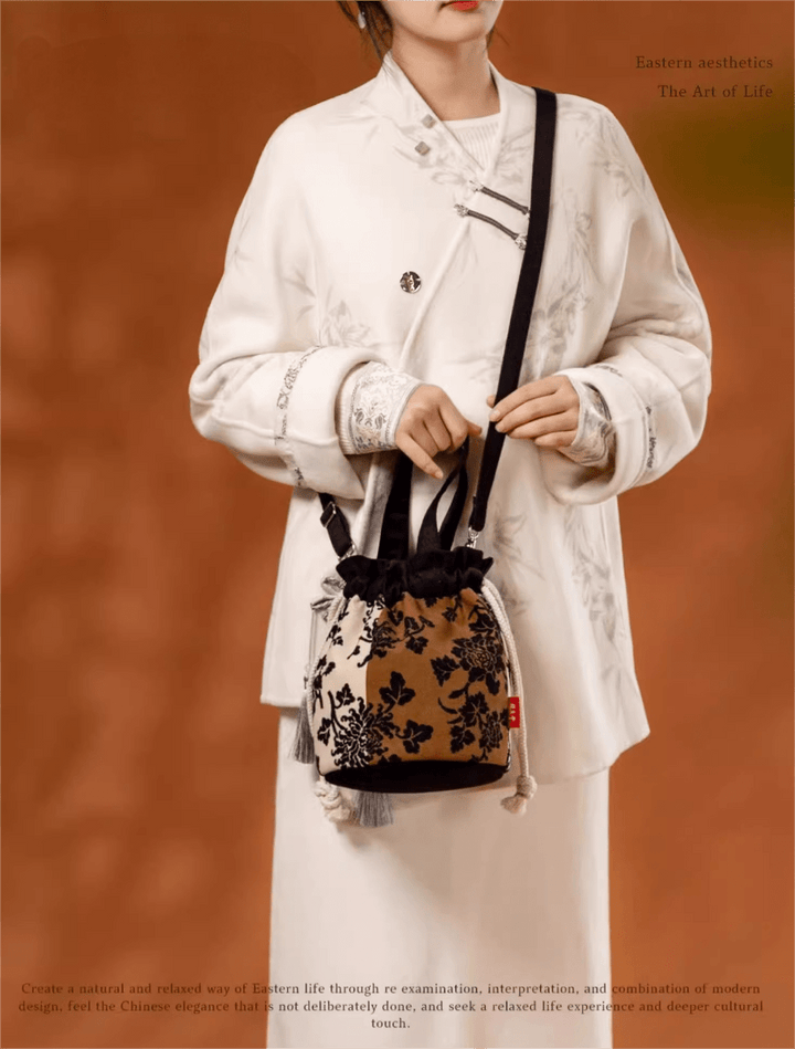 Amber Earth Tote - Transformative Drawstring Bucket Bag, Detachable Vegan Leather - Eastern Gifts