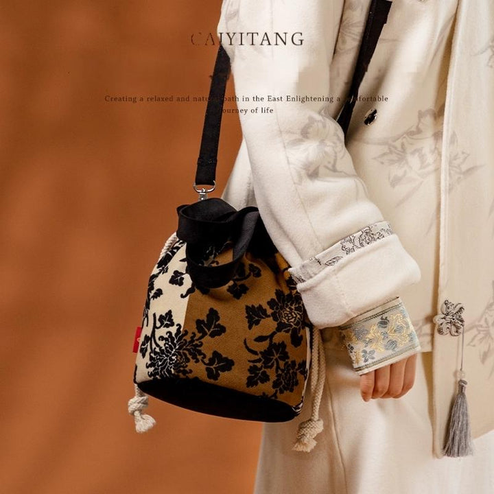 Amber Earth Tote - Transformative Drawstring Bucket Bag, Detachable Vegan Leather - Eastern Gifts
