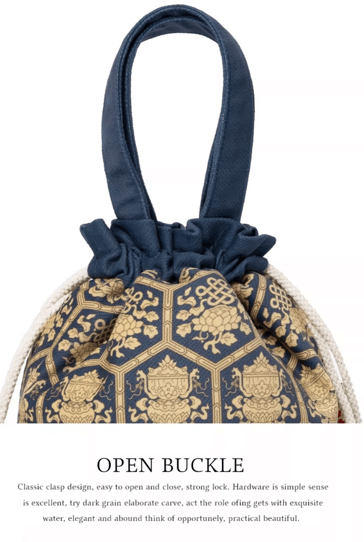 Drawstring handbag with Ancient Symbolism, Effortless Daily Chic - Eastern Gifts