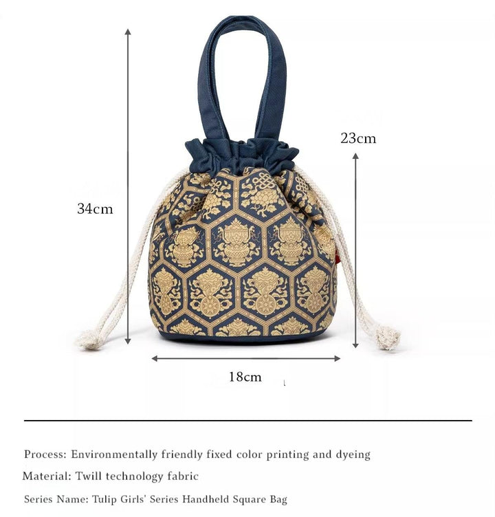 Drawstring handbag with Ancient Symbolism, Effortless Daily Chic - Eastern Gifts