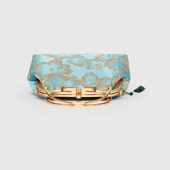 Floral Embroidered Clutch |Kiss Lock & Chain Strap - Eastern Gifts