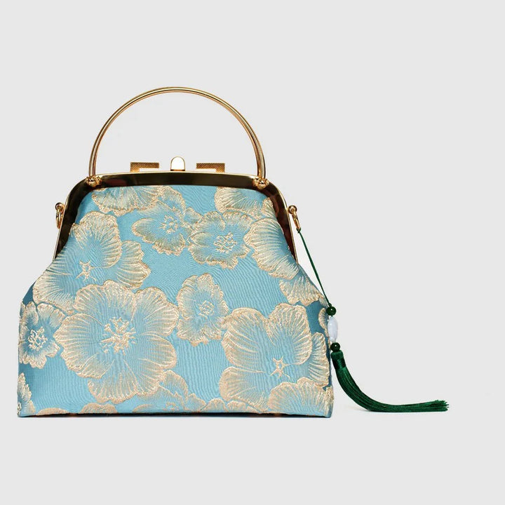Floral Embroidered Clutch |Kiss Lock & Chain Strap - Eastern Gifts
