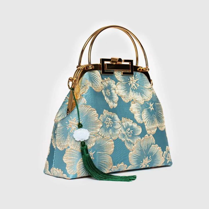 Floral Embroidered Clutch |Kiss Lock & Chain Strap - Eastern Gifts