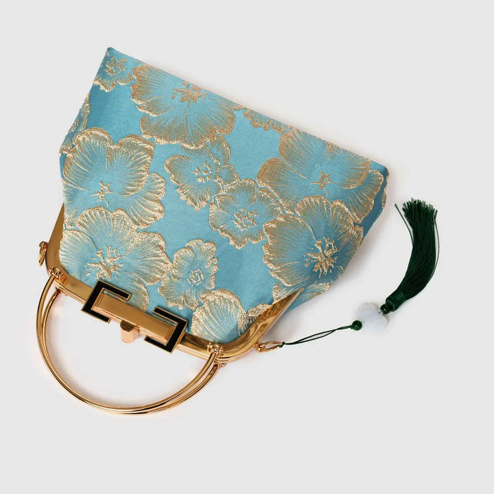 Floral Embroidered Clutch |Kiss Lock & Chain Strap - Eastern Gifts