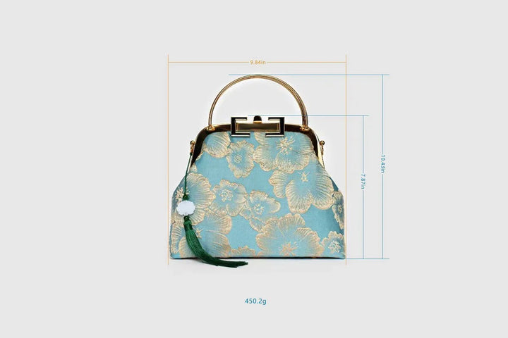 Floral Embroidered Clutch |Kiss Lock & Chain Strap - Eastern Gifts