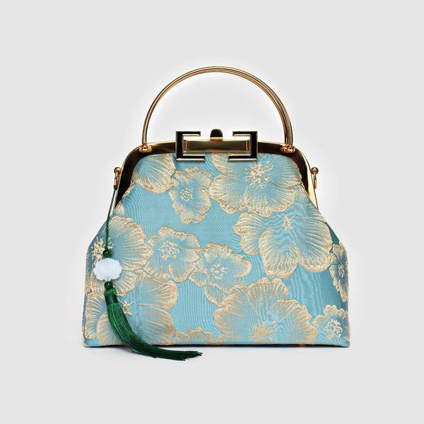 Floral Embroidered Clutch |Kiss Lock & Chain Strap - Eastern Gifts