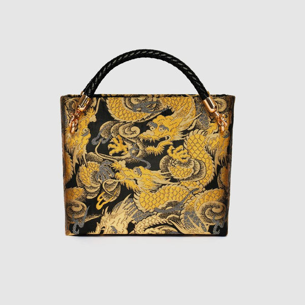 New Chinese Style Black Brocade Bag with Royal Dragon Embroidery - Eastern Gifts
