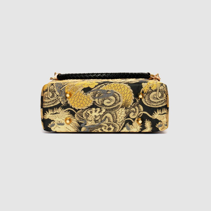 New Chinese Style Black Brocade Bag with Royal Dragon Embroidery - Eastern Gifts