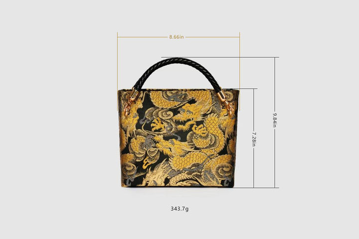 New Chinese Style Black Brocade Bag with Royal Dragon Embroidery - Eastern Gifts