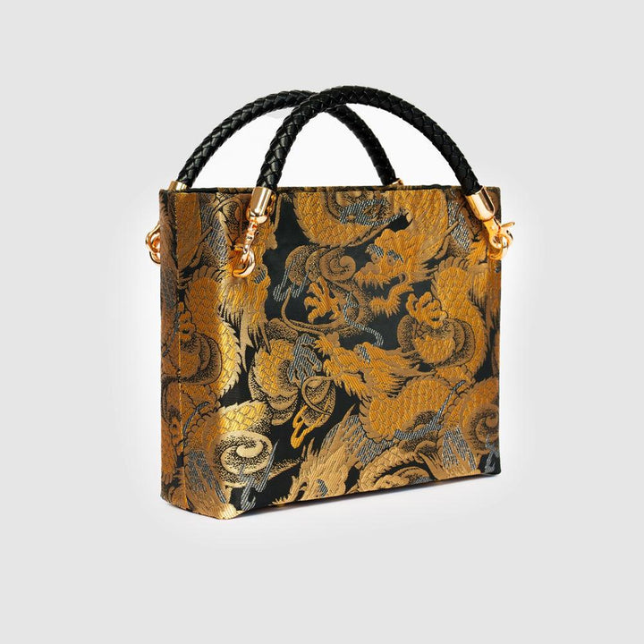 New Chinese Style Black Brocade Bag with Royal Dragon Embroidery - Eastern Gifts