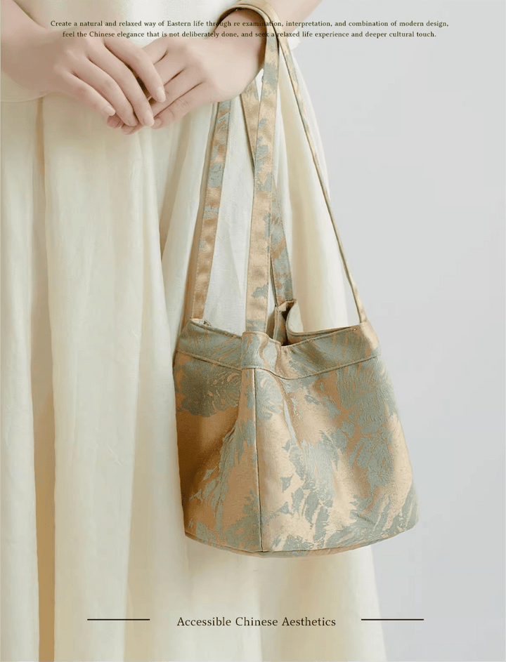 Square bucket bag-Transformative Jacquard Bucket Bag, Magnetic Wing Silhouette - Eastern Gifts